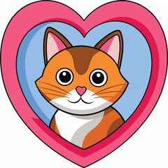 Obraz premium Cute cartoon kitten holding a pink heart symbol of love