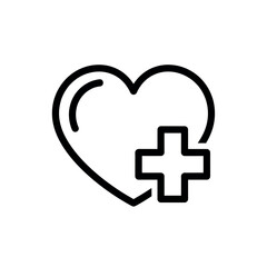Obraz premium Black line icon of a heart with a medical cross on a for healthcare or love concepts