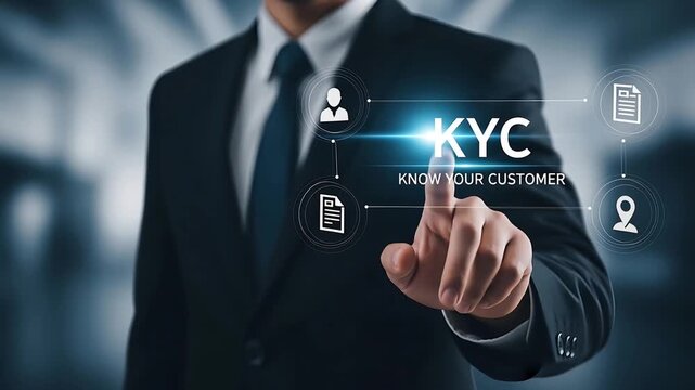 Businessman interacting with digital Know Your Customer KYC interface