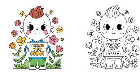 Cute Baby Holding "Thank You Mom" Sign Surrounded by Flowers © MdAbdul