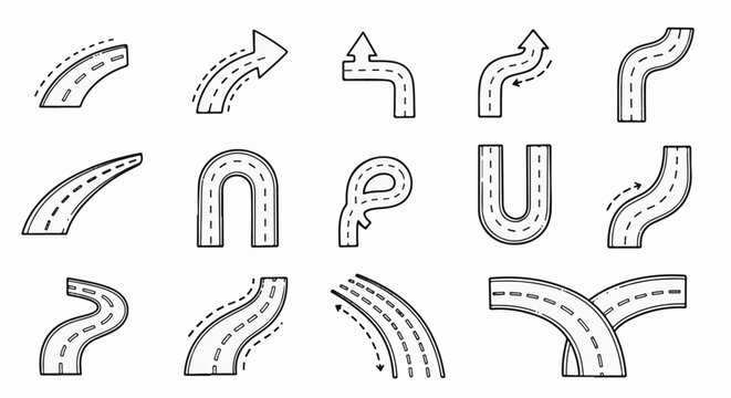 Diverse hand-drawn road paths with dashed lines indicating direction