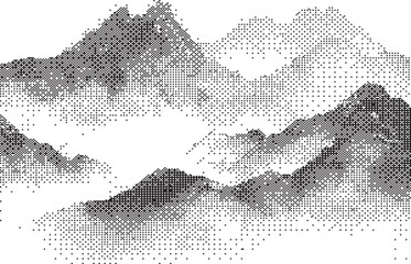 A monochromatic sketch of ethereal cloud formations over rolling peaks © MD NUR MIA