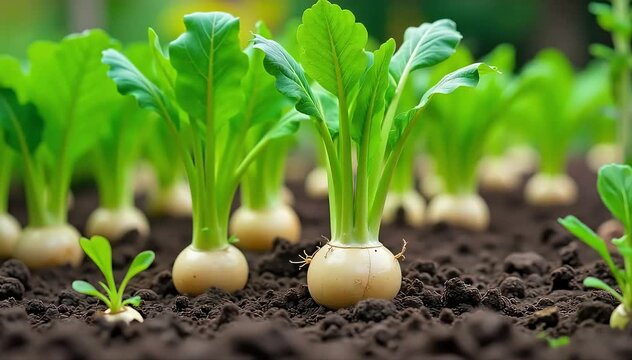 A backyard vegetable garden showing mature celery root plants with healthy green stalks 