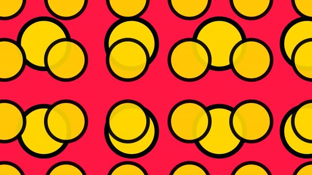 A vibrant pattern of yellow circles against a bright pink background