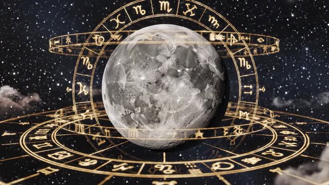 Astrology Zodiac Signs on Full Moon Horoscope, Astronomy Background