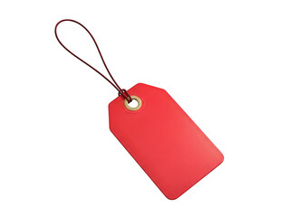 A bright red price tag attached with a white string on a plain background