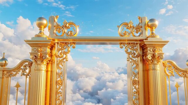 Golden ornate gate in sky