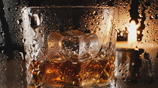 Whiskey, glass of whiskey, alcoholic drink, wet glass, brown liquid, close-up