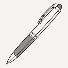 Simple Black and White Line Art Illustration of a Modern Ballpoint Pen. Essential Office and School Writing Tool Vector. © Motu