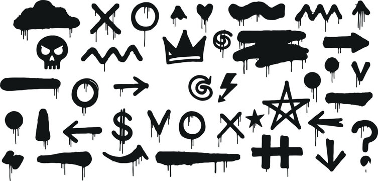 Raw Street Art Graffiti Drip Vector Graphics A Collection of Edgy Urban Elements, Arrows, and Symbols