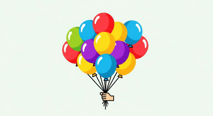 Obraz premium Hand holding a bunch of colorful balloons festive celebration and party concept simple flat vector illustration isolated on white