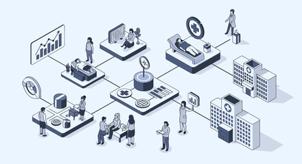 Obraz premium A minimalist illustration evokes curiosity as a man examines large industrial equipment, ideal for manufacturing content.