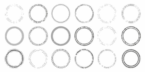 Arrangement of circular shapes transitioning from dotted to solid lines
