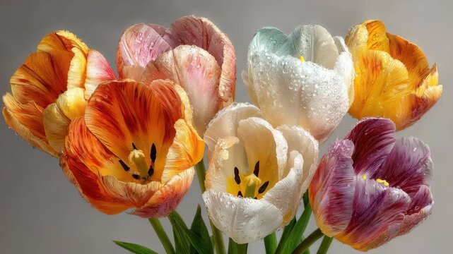 Vibrant tulips in exquisite hues bring joy and warmth to any setting, showcasing nature's beauty in a stunning floral arrangement during spring's gentle embrace