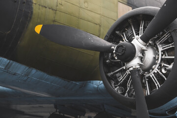 A close-up of an old military aircraft with a propeller and engine from the Great Patriotic War. © Юлия Клюева