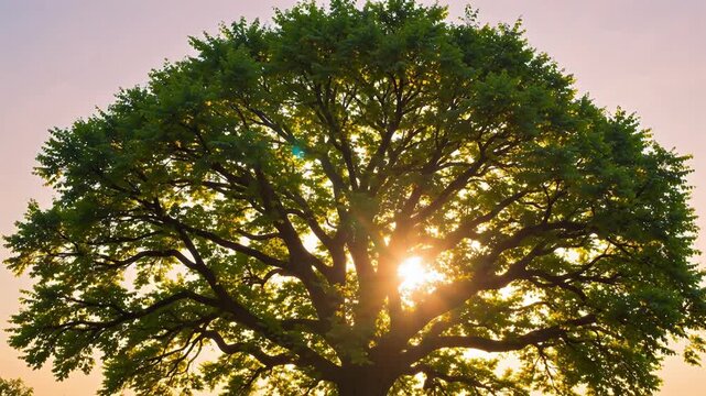 Large tree with sunlight shining through