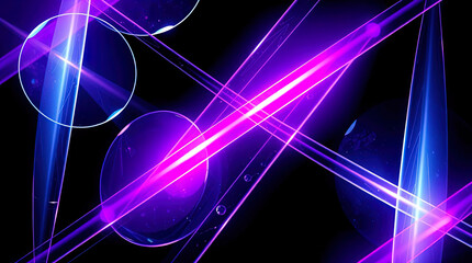 An abstract composition of curved purple and blue lines and shapes. 3D rendering