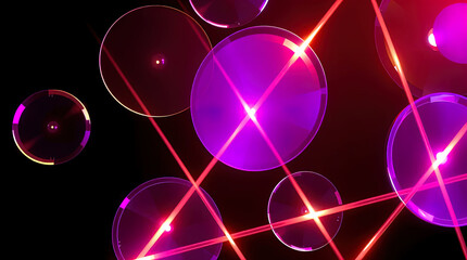 An abstract composition of curved purple and blue lines and shapes. 3D rendering