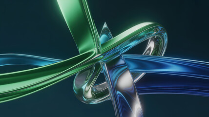 An abstract futuristic composition of gradient color transitions and flowing geometric shapes, creating a dynamic visual impression. 3D rendering