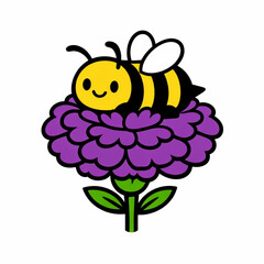 Fototapeta premium Garden scene with honeybee and summer blossoms vector illustration