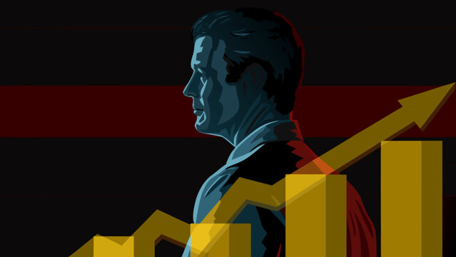 A minimalist masculine silhouette whose outline subtly transforms into a financial growth graph.