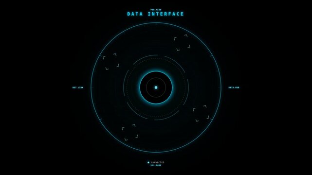 Futuristic interface with circular design, featuring glowing elements and symmetrical layout