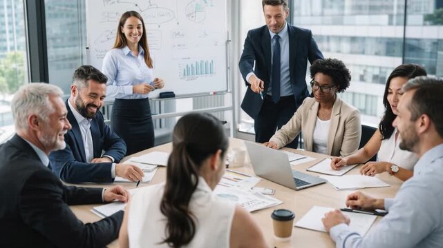 Group of business people collaborating in office.

