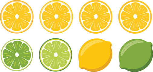 Obraz premium Title 1: Lemon & Lime Outline Illustration Set Fresh Citrus Slice Collection