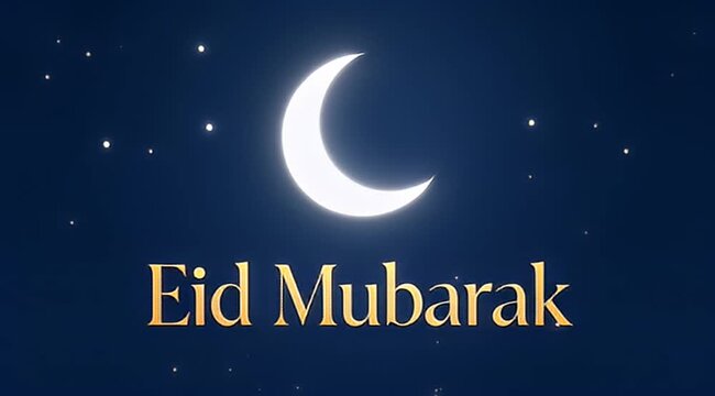 Elegant Eid Mubarak greeting card with a crescent moon and stars