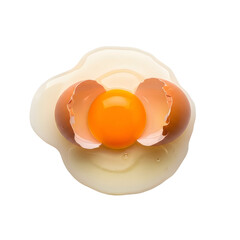 Fried egg with yolk and shell on transparent background  broken egg white transparent background