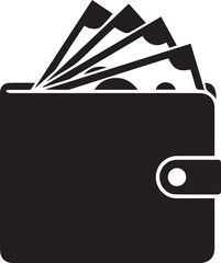 Leather wallet full of cash paper money sticking out indicating financial wealth spending vector