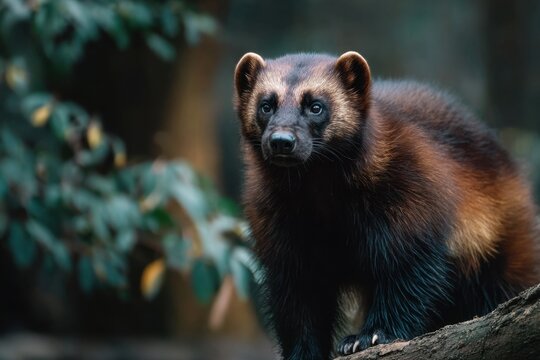 A wolverine in the forest. 