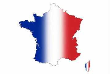Fototapeta premium Map of France With French Tricolor Flag Overlay Showing Mainland and Corsica Silhouettes.