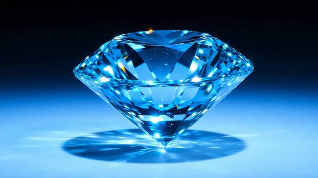 Blue diamond gemstone on blue surface