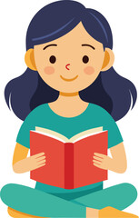 Little girl reading a book isolated on transparent background