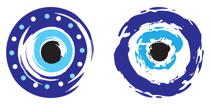 Hand painted vector doodle evil eye set, Greek or Turkish talisman charm, protection symbol illustration 