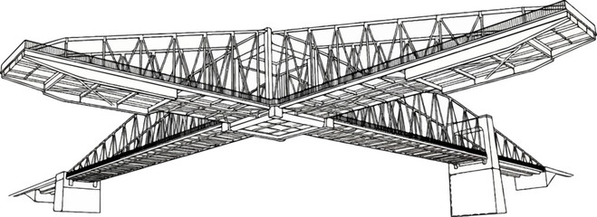 Fototapeta premium Intricate wireframe drawing of a complex truss bridge structure