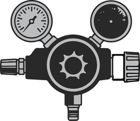 Obraz premium Industrial pressure regulator with two gauges and threaded connections