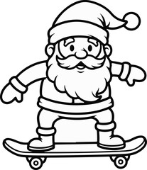 Obraz premium Jolly Santa Claus in traditional attire rides a skateboard with a playful grin