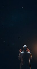 Naklejka premium A photo of Islamic student praying on Islamic Background