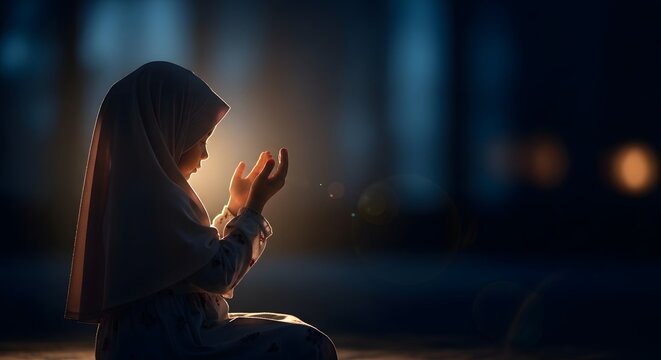 A photo of Islamic student praying on Islamic Background