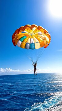 Parasailing Adventure Over the Ocean - A Thrilling Water Sport Experience.