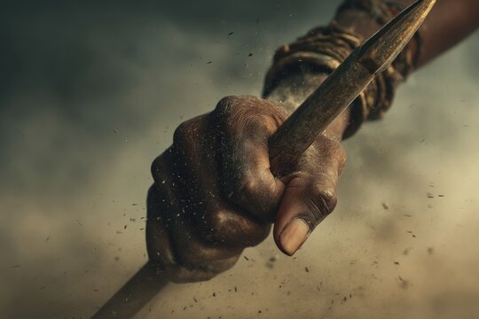 The biblical character Jael holds a tant's peg in her hand.
