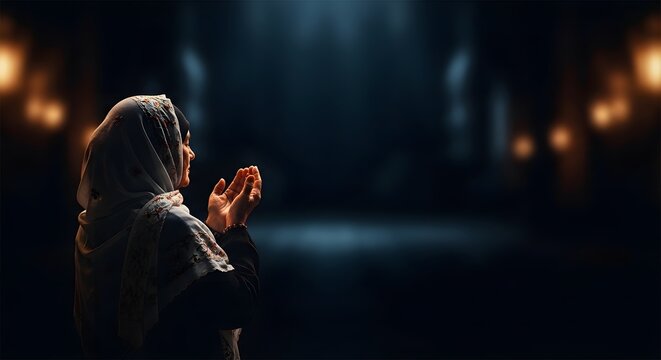 A photo of Islamic student praying on Islamic Background