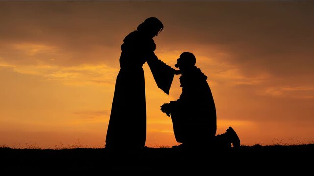  jesus holds the old man's hand and helps him stand up