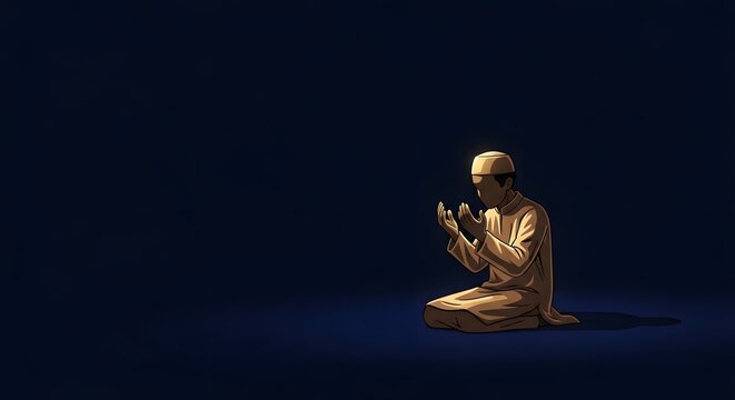 A photo of Islamic student praying on Islamic Background