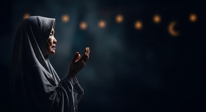 A photo of Islamic student praying on Islamic Background