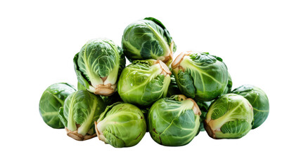 Fresh green Brussels sprouts piled together  healthy vegetable food transparent background