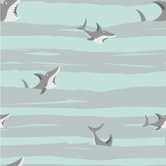 Fototapeta premium Seamless pattern with Shark in waves for boys children is design and pattern on vector