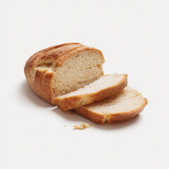 Sliced wheat bread with a soft crumb texture on a white background.